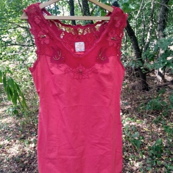 Vintage Free People Floral Lace Mini Dress Red Small - Picture 1 of 9